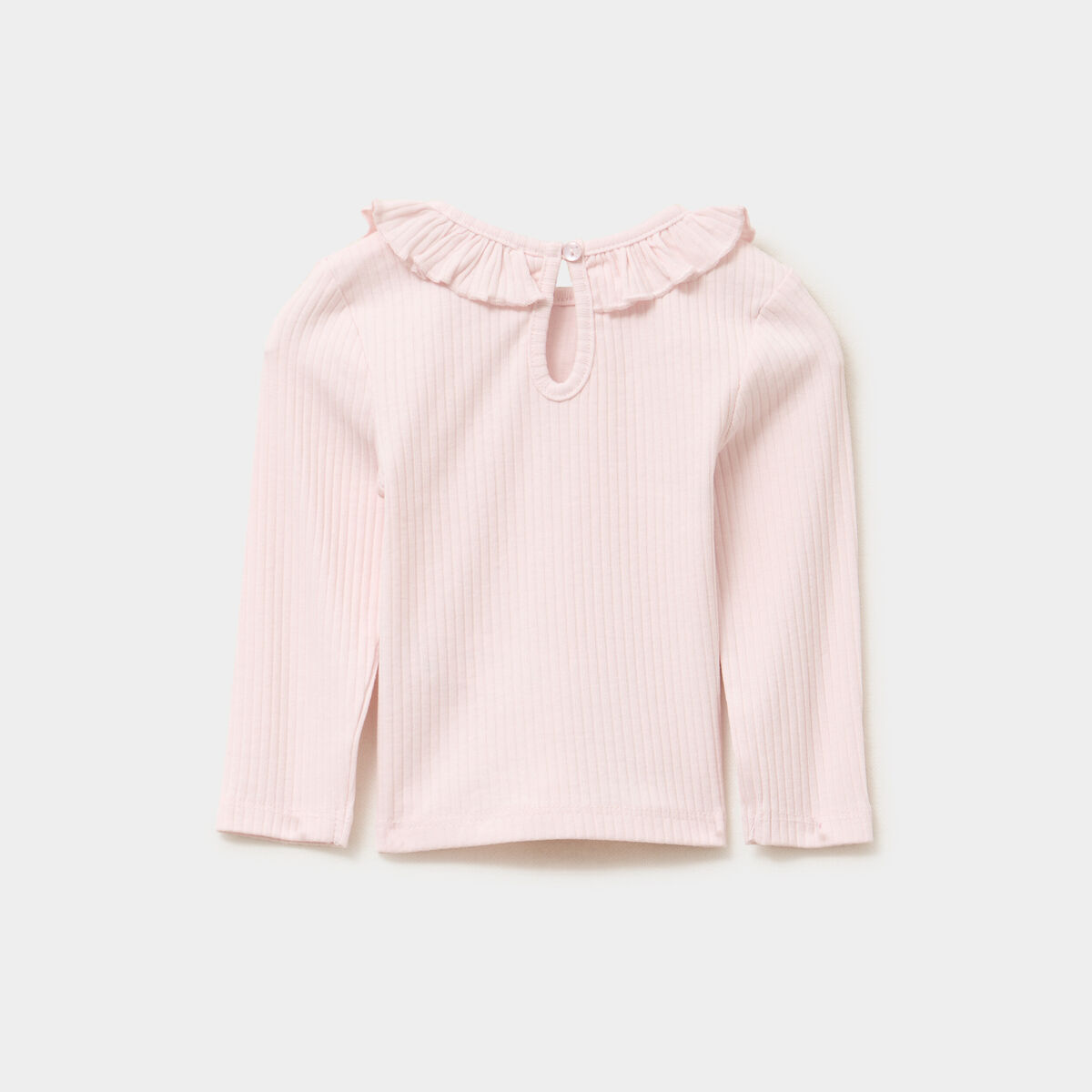 T-shirt côtelé col à volants rose clair bébé fille