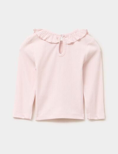 T-shirt côtelé col à volants rose clair bébé fille