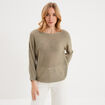 Pull droit col rond manches longues vert kaki femme