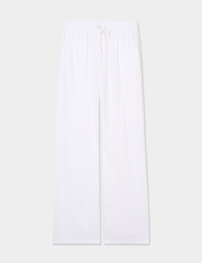 Pantalon large mélange lin blanc femme