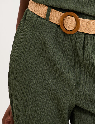 Pantalon fluide large avec ceinture vert kaki femme