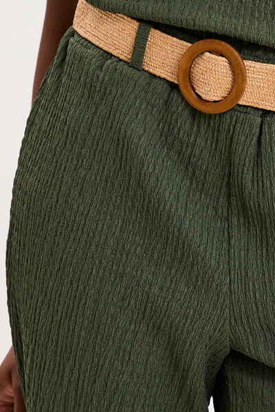 Pantalon fluide large avec ceinture vert kaki femme