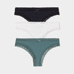 Lot 3 tangas côtelés à dentelle vert femme