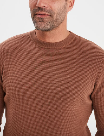 Pull avec col rond à relief marron homme