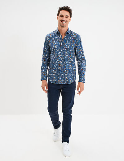 Chemise ajust&eacute;e manches longues bleu fonc&eacute; homme