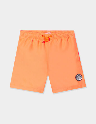Short de bain uni Wamea Beach orange fluo garçon