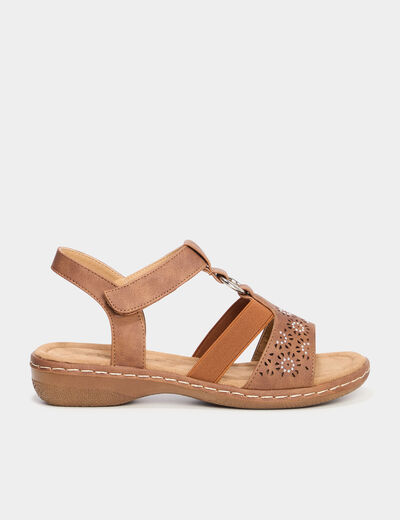 Sandales talons compens&eacute;s marron clair femme