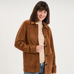 Veste effet su&eacute;dine boutonn&eacute;e camel femme