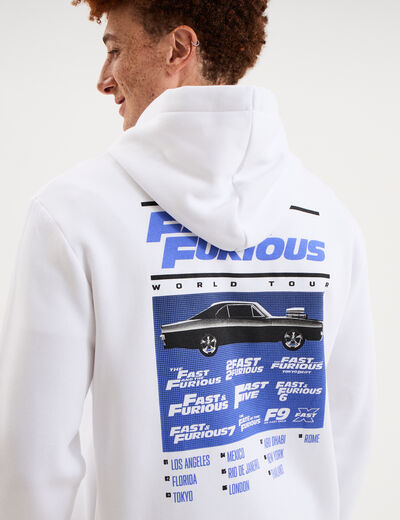 Sweat hoodie molleton Fast and Furious blanc homme