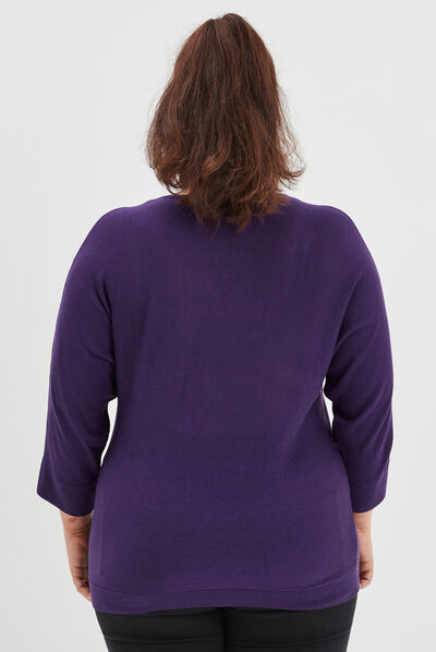 Pull manches chauve-souris détail bijou violet femme grande taille
