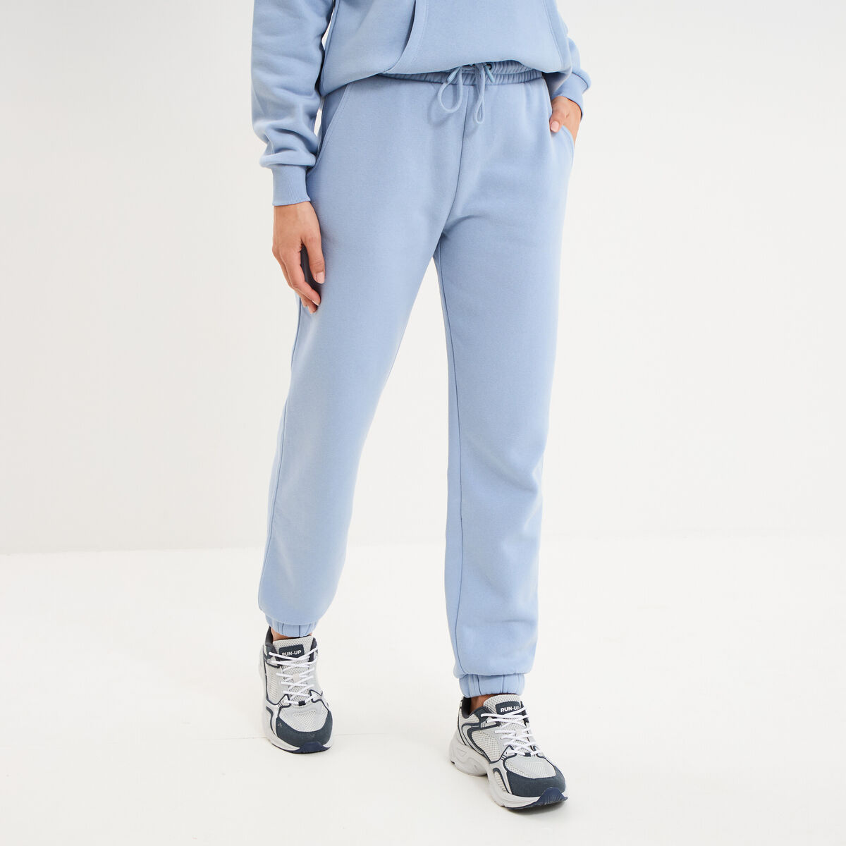Pantalon jogging droit molleton bleu clair femme