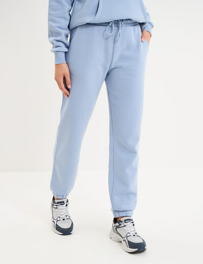 Pantalon jogging droit molleton bleu clair femme