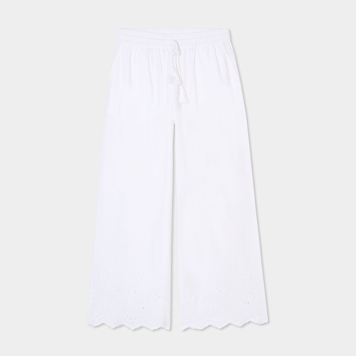 Pantalon avec broderie anglaise blanc femme