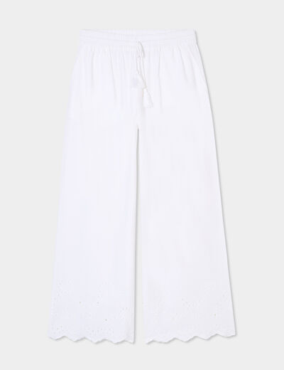 Pantalon avec broderie anglaise blanc femme