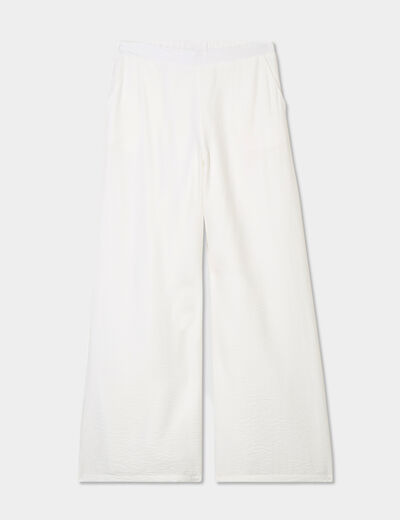 Pantalon large taille élastiquée blanc femme