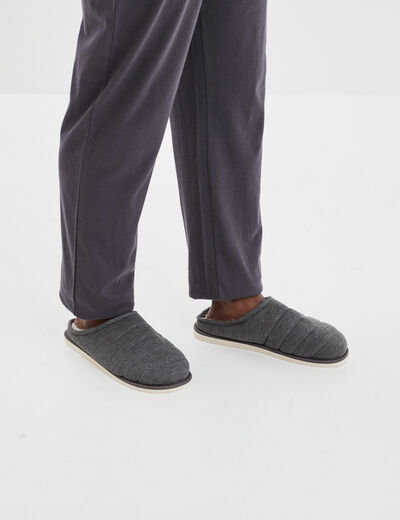 Chaussons mules matelassés fourrés gris homme