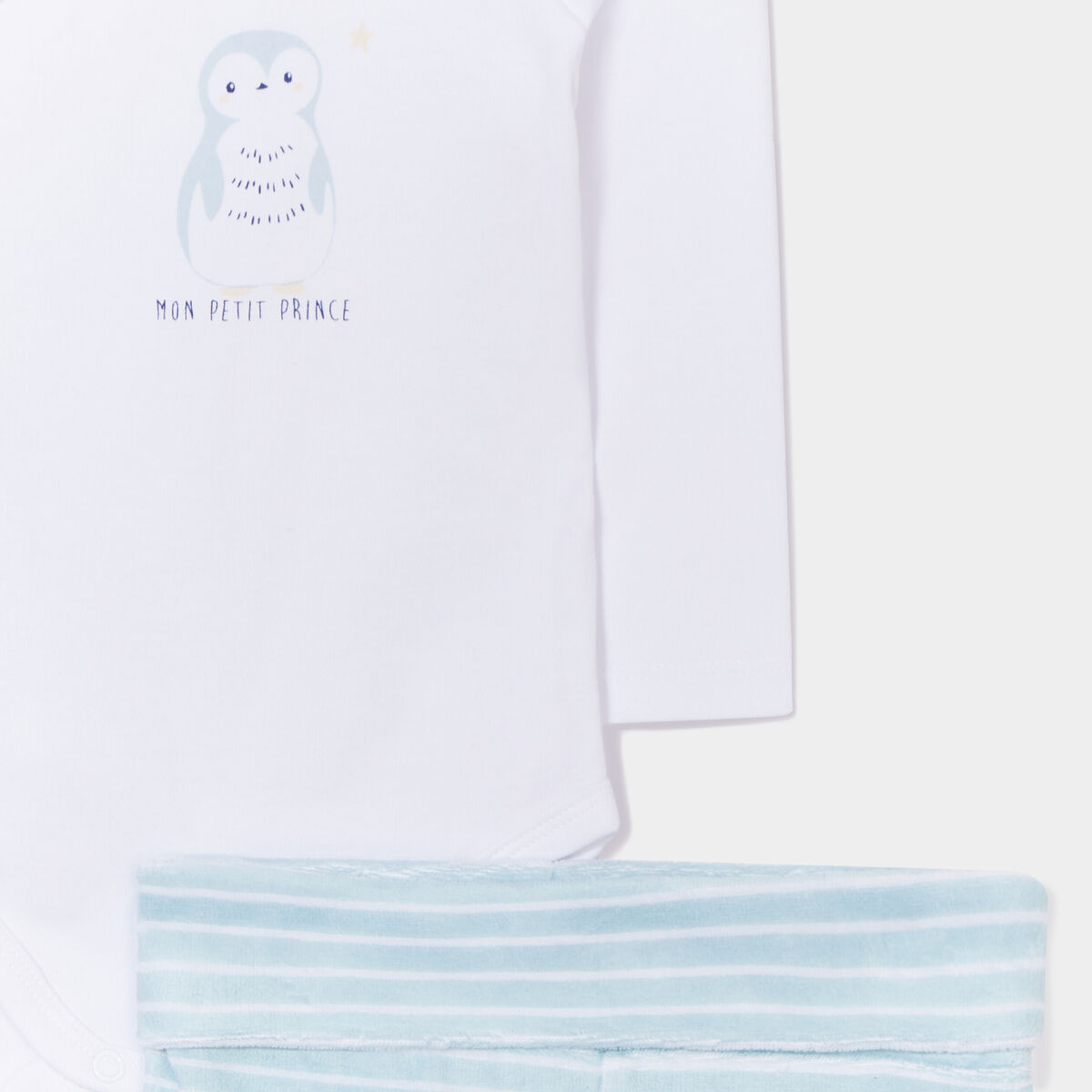 Ensemble 3 pièces body manches longues bleu gris bébé garçon