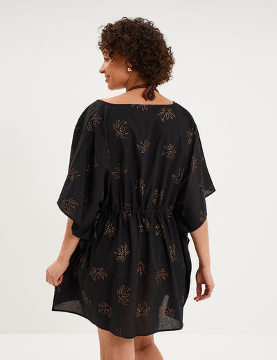 Robe de plage en coton col V noir femme