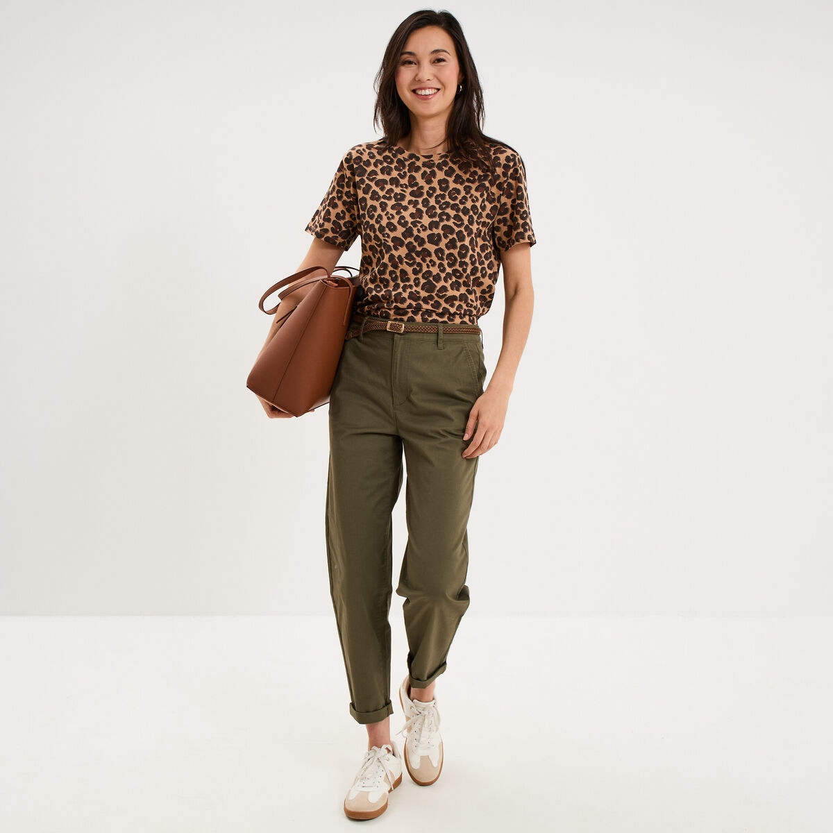 T-shirt coton col rond manches courtes ficelle femme