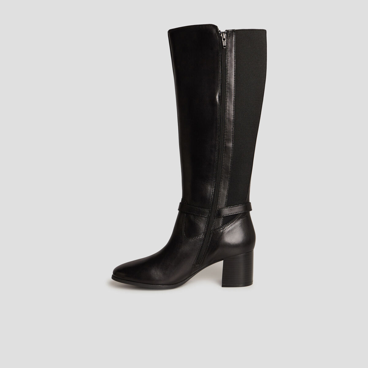 Bottes cavali&egrave;res &agrave; talons en cuir noir femme