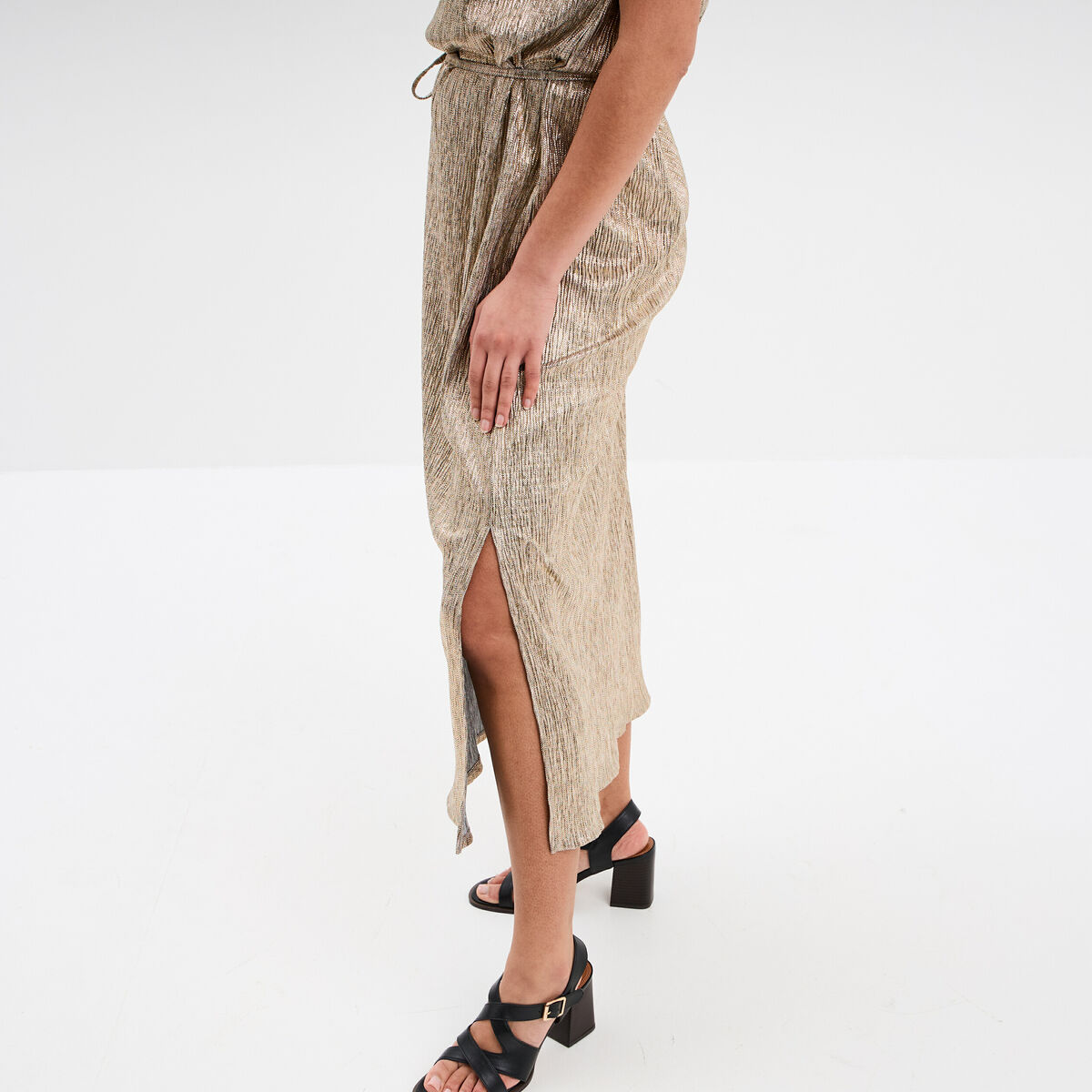 Robe midi droite sans manches jaune or femme