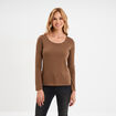 T-shirt coton col rond manches longues taupe femme