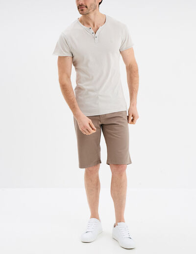 Bermuda droit stretch 5 poches coton taupe homme