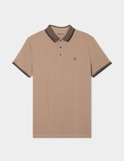 Polo coton ajusté manches courtes taupe homme