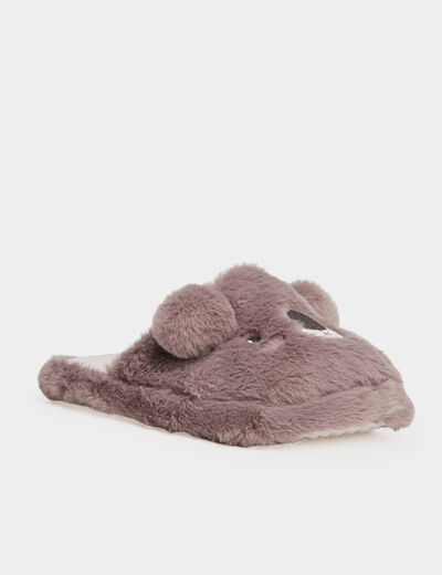 Chaussons mules fausse fourrure mauve femme