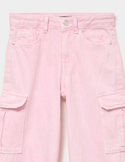 Pantalon large battle poches &agrave; rabat rose clair fille
