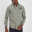 Chemise coton manches longues vert kaki homme
