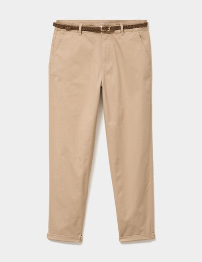 Pantalon chino regular ceinture tress&eacute;e sable femme