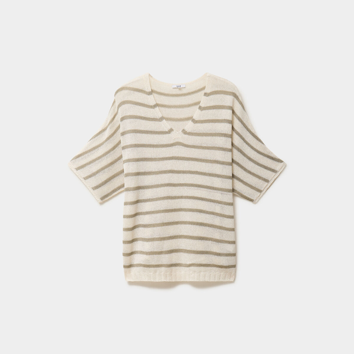 Pull manches 3/4 col en V vert clair femme grande taille