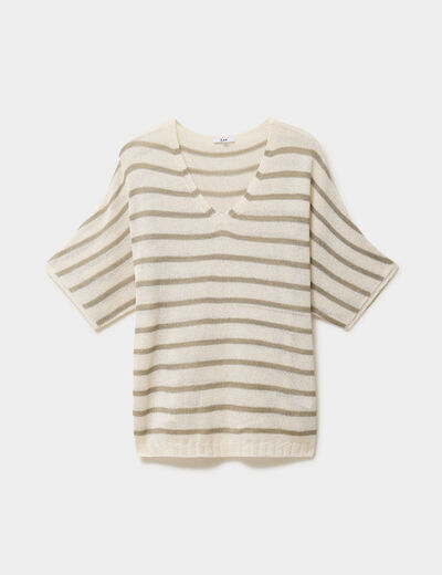Pull manches 3/4 col en V vert clair femme grande taille