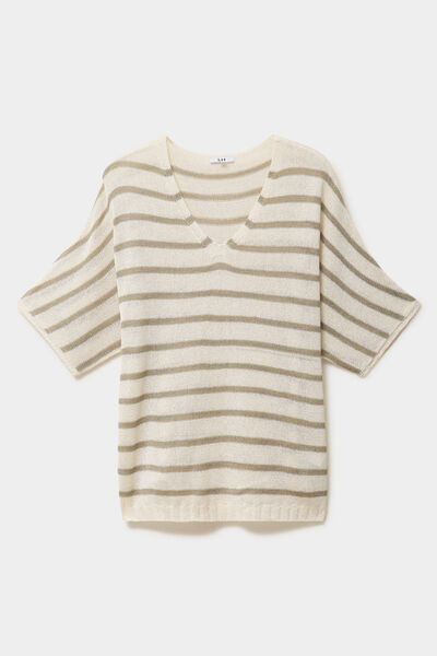 Pull manches 3/4 col en V vert clair femme grande taille