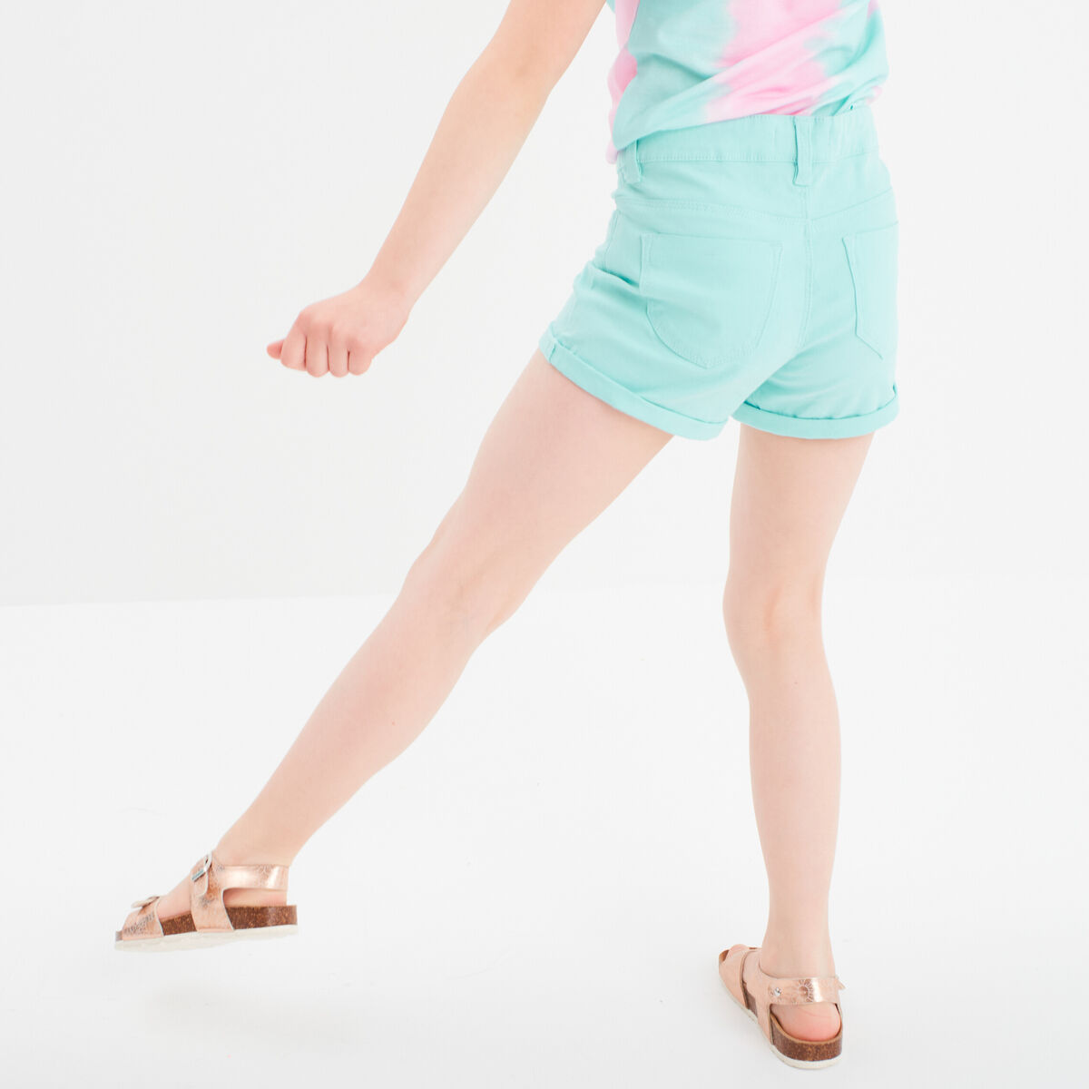 Short ajusté en twill bleu turquoise fille