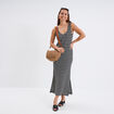 Robe longue en crochet bretelles larges noir femme