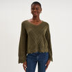 Pull ajour&eacute; col en V manches longues taupe femme
