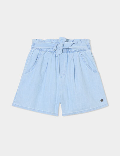 Short en jean avec ceinture noeud taille denim triple stone fille