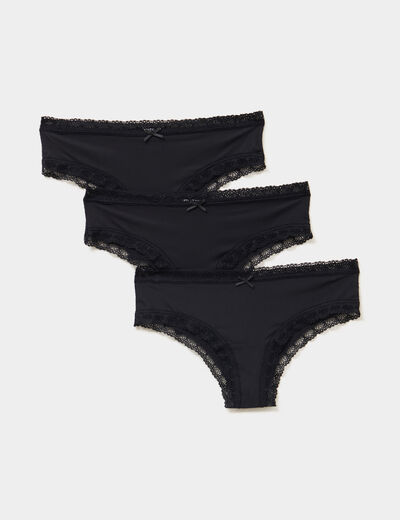 Lot 3 shortys côtelés à dentelle noir femme