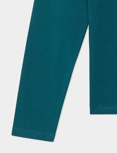 T-shirt coton manches longues à fronces vert canard fille