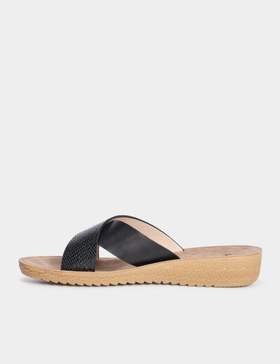 Chaussons mules brides croisées noir femme