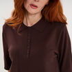 Pull col polo manches courtes marron fonc&eacute; femme