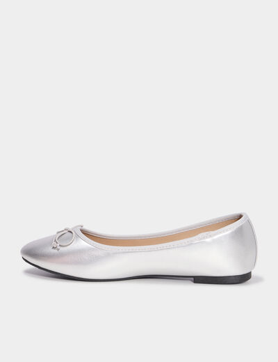 Ballerines plates m&eacute;tallis&eacute;es gris argent femme