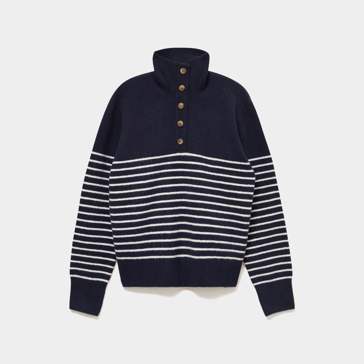 Pull col camionneur manches longues bleu marine femme