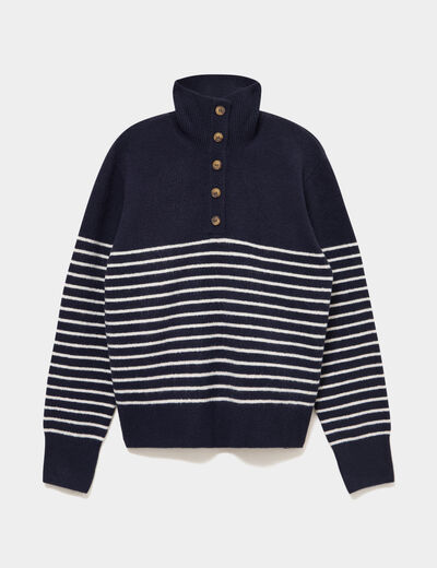 Pull col camionneur manches longues bleu marine femme