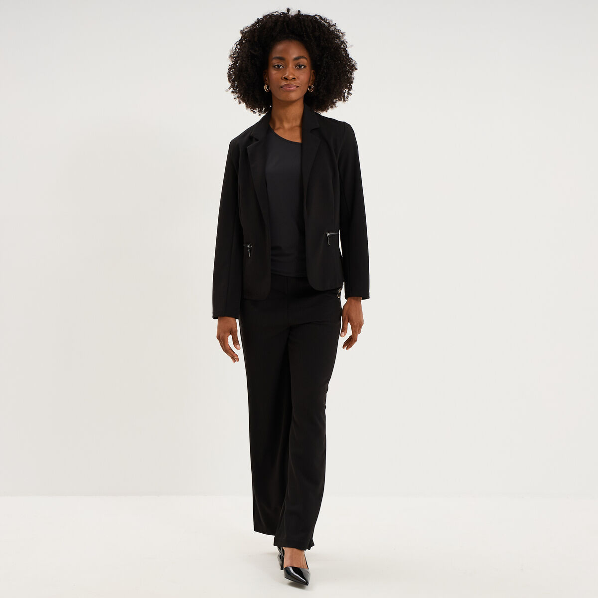 Blazer poches zipp&eacute;es manches longues noir femme