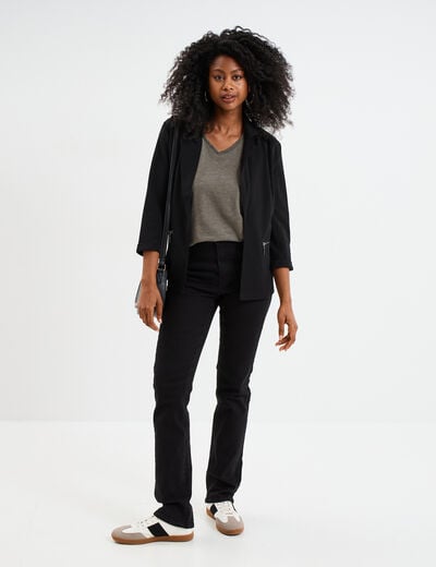 Veste blazer cintré manches 3/4 noir femme