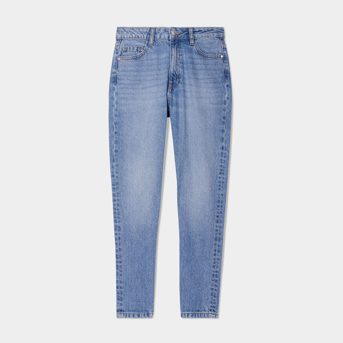 Jeans mom 7/8&egrave;me taille haute coton denim double stone femme