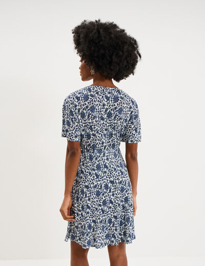 Robe courte effet pliss&eacute; manches courtes blanc femme